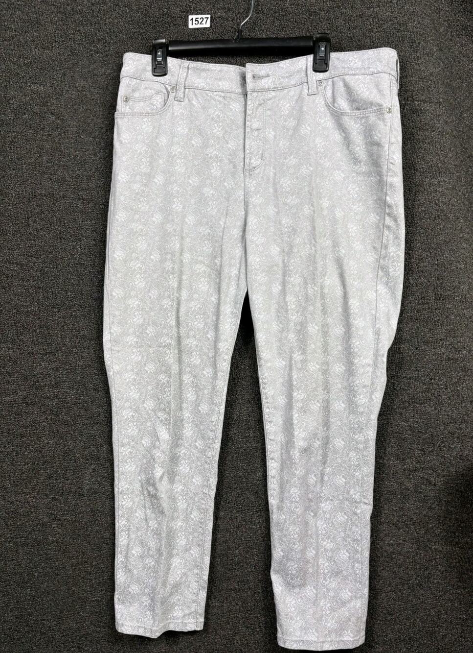 NYDJ Ankle Jeans Women's Sz 16 Gray Floral Print High-Rise Denim Lift-Tuck Tech